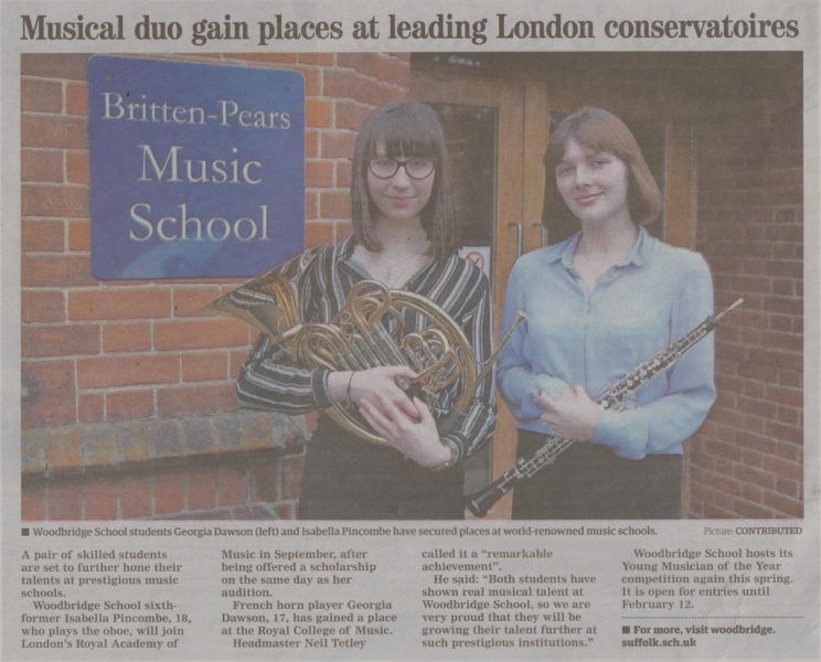 Woodbridge School Students gain places at London's Royal Academy of Music
